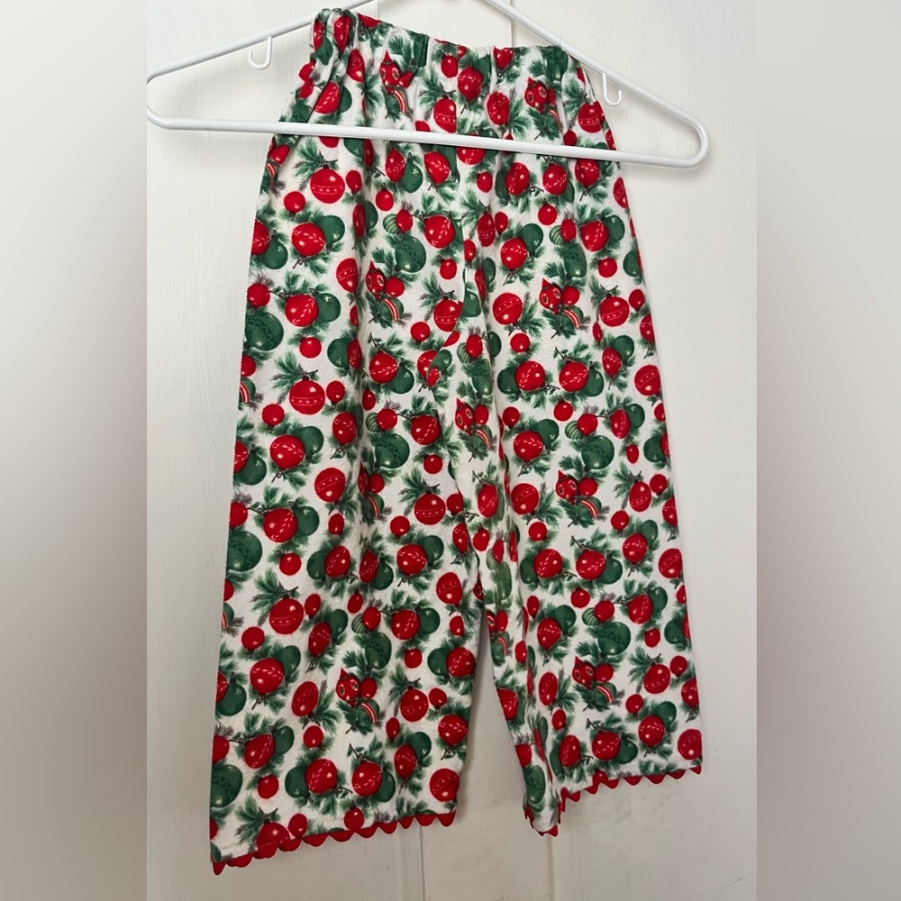 Viva Simone Fleece Red & Green Vintage Christmas Holiday Print Kids Pajama Pants